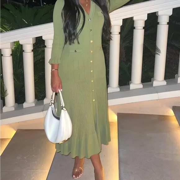 green emerald velvet dress SANDRO DAY DREAM MAXI DRESS IN VISCOSE-KNIT MAXI DRESS - Green
